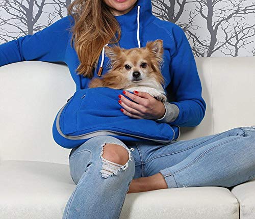Womens Pet Kangaroo Hoodies Cat Dog Holder Pouch Carriers Pullover Sweatershirt Blue - Thumbnail 3