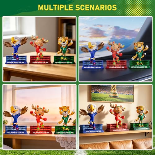 Sanyetral FIFA World Cup 2026 3-Piece Multi-Coloured Mascot Figurines, Includes Clutch, Zayu, Maple, Short B Game (6 cm)