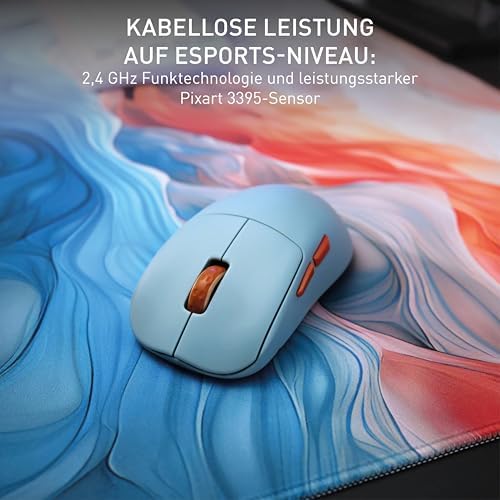 M68 Wireless, Ultraleichte Kabellose Gaming-Maus, 2,4 GHz Funk, Optimiert für esports, Symmetrische Form mit Besonders Niedriger Front, Blau