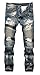 Plaid&Plain Men's Retro Classic Washed Zipper Skinny Destroyed Ripped Jeans
