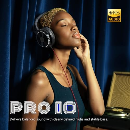 OneOdio Pro-10 Over Ear Wired Headphones for School Studio Monitor & Mixing DJ Stereo Headsets, 50mm Neodymium Drivers, in-Line Mic, 3.5mm/6.35mm Jack for AMP Computer Recording Phone Piano Guitar