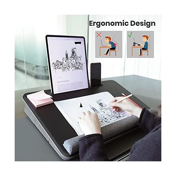 Portable-Laptop-Tray-with-PocketsSlotHandleKlearlook-Height-Adjustable-Waterproof-PVC-Leather-Lap-Desk-with-CushionWrist-PadBed-Sofa-Lap-Table-with-Phone-Tablet-Holder-forNotebook-up-to17-Small Adjustable Lap Desk with Pockets&Slot&Handle-Klearlook PU Leather Height Adjustable Waterproof Lap Desk,Portable…