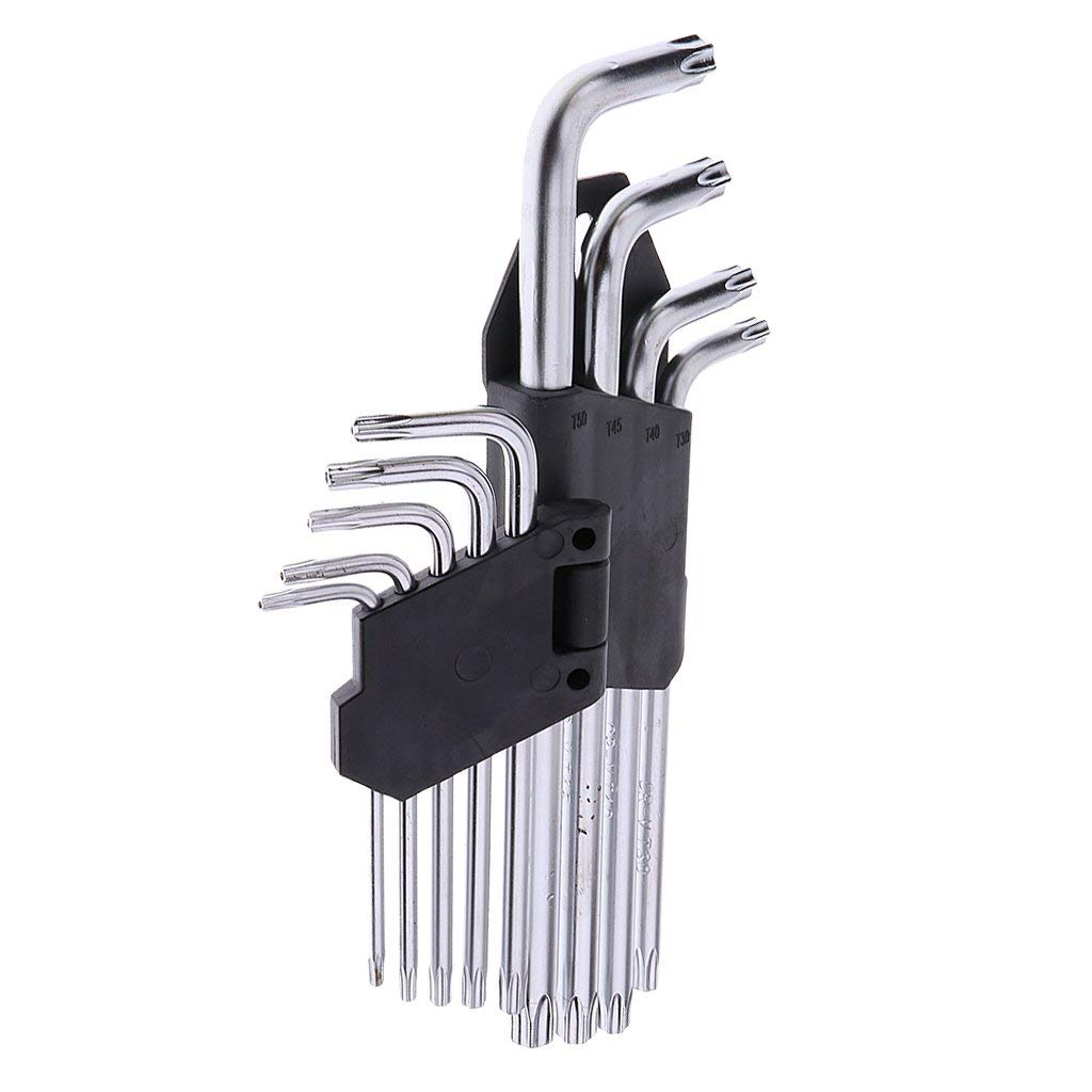 Inditrust 9 Pcs Silver Tone Metal Torx/Star Allen Key Set with Hole