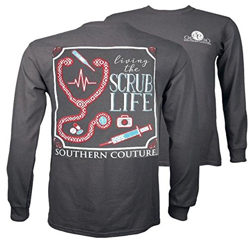 Southern Couture Preppy Living The Scrub Life Nurse Long Sleeve T-Shirt Gray Small