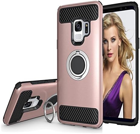 Galaxy S9 Plus Case,Tronoe Impact Resistant Hybrid 360 Degree Rotating Ring Kickstand Protective Shell Shockproof Rugged Rubber Bumper Anti-scratch Hard Cover Skin Card Holder for Galaxy S9 Pl (Pink)