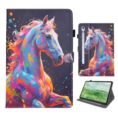 Bemoloon Tablet Case for Samsung Galaxy Tab S10 FE+ 13.1" in PU Leather - Vibrant Colors & Elegant Designs, Protection, Auto Wake/Sleep, Colorful Horse