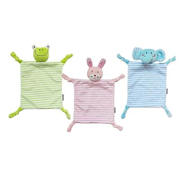 Amazon Com 3 Pack Colorful Security Blankets With Stuffed Animal Head Baby Lovey Blankie Elephant Rabbit Frog Baby