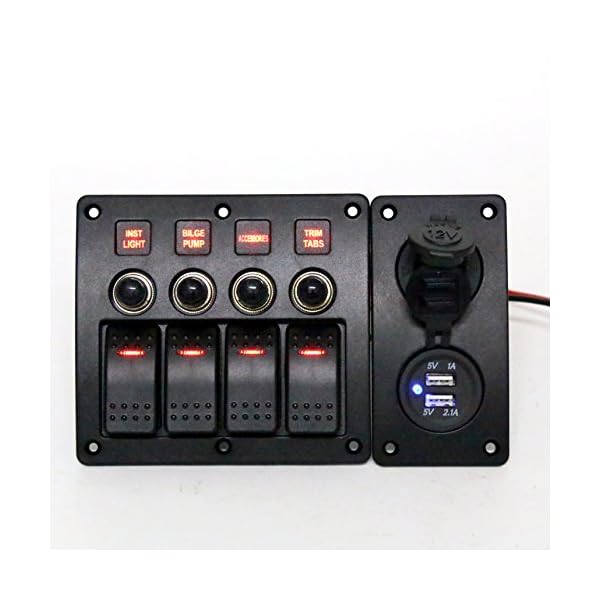 Amarine-made-4-Gang-Red-LED-Indicators-Rocker-Circuit-Breaker-Waterproof-Marine-Boat-Rv-Switch-Panel-Combined-with-Dual-USB-12v-Power-Adapter-Panel-PN-CB4-R-CB1S1S2