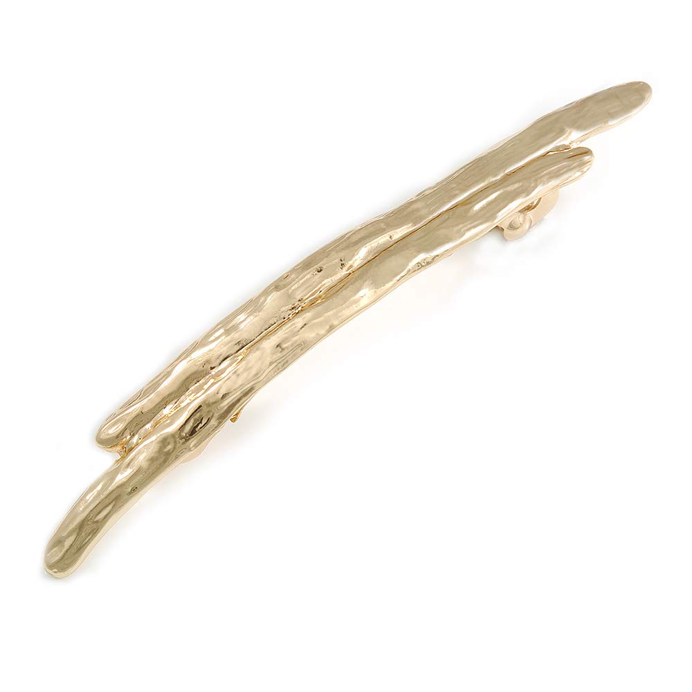Contemporary Hammered Bar Barrette Hair Clip Grip in Gold Tone - 90mm W