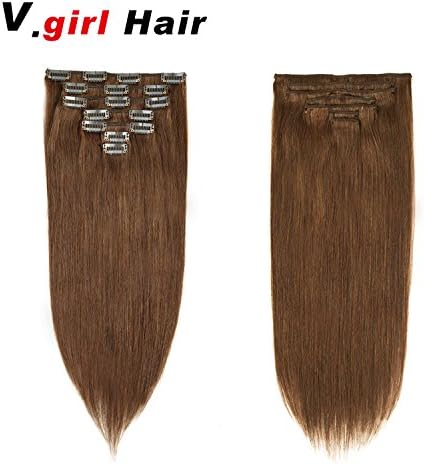 Uya Hair Brazilian Hair Extensions Clip in Human Hair Double Weft 100% Remy Human Hair 15Inches 7Pieces/Lot 70g 16Clips(15Inch,4#)