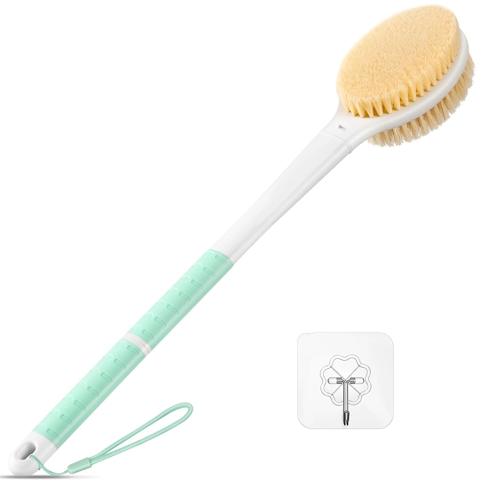Photo 1 of Back Scrubber Body Shower Brush: Anti Slip Long Handle Bath Brush with Stiff and Soft Bristles - Showering Exfoliator Wet or Dry Brushing for Women, Men, Elderly (Mint Green)
