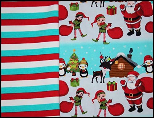 Euro Oeko-Tex Knit Santa and Friends Design Fabric By the Yard, 92% Cotton, 8% Lycra, 60 Inches Wide, 4 Way Stretch, Medium Weight (2 yards)