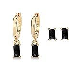 Small Gold Hoop Earrings With Black Drop, Gold