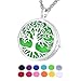 HOUSWEETY Aromatherapy Essential Oil Diffuser Necklace-Copper Tree of Life Locket Pendant,12 Refill Pads (Silver)