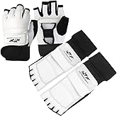 LangRay Taekwondo Karate Gloves &amp; Sparring Gear Foot Protector Set, Boxing Sparring Foot Guard and Half-Finger Gloves for Martial Arts TKD Kung Fu Punch Bag Kickboxing MMA Training