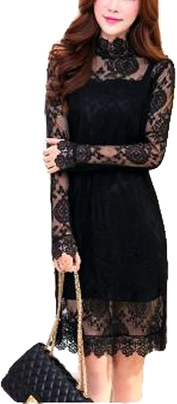 Amazon Co Jp ルルハウス 総 レース 膝上丈 ワンピース ドレス M 黒 服 ファッション小物