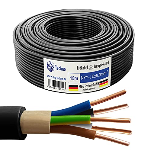 M&G Techno 15m NYY-J 5x6 mm² Erdkabel Elektrokabel Beton und Freien Kupfer Made in Germany