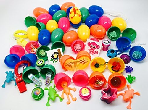 30 Toy-Filled, Hinged Plastic Easter Eggs with 2 Large (48) Inflatable Bunnies + 1 Pack of Edible Grass Bundle