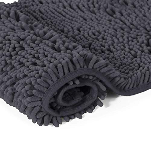 Charcoal Grey Bathroom Rugs Sets 2 Piece, Luxury Chenille Bath Mat Set