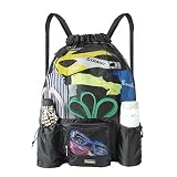 EocuSun Large Mesh Swimming Bag, Beach Drawstring Backpack, Mesh Mummy Backpack Beach Sports Gear Swim PE Gym Equipment Bag Sackpack Backpack for Men Women Boys Girls and Kids