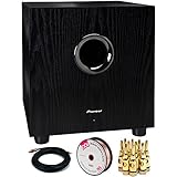 Pioneer 100-Watt Powered Subwoofer (SW-8MK2) with 15FT Coaxial Audio/Video RCA CL2 Rated Cable 75ohm, Series 16 AWG Speaker Wire 100ft & Brass Speaker Banana Plugs 5-Pair