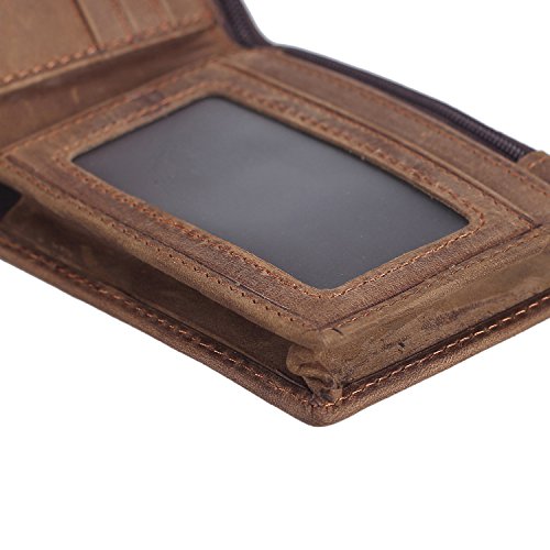 Polare Men's RFID Blocking Cowboy Genuine Natural Crazy Horse Leather Bifold Wallet