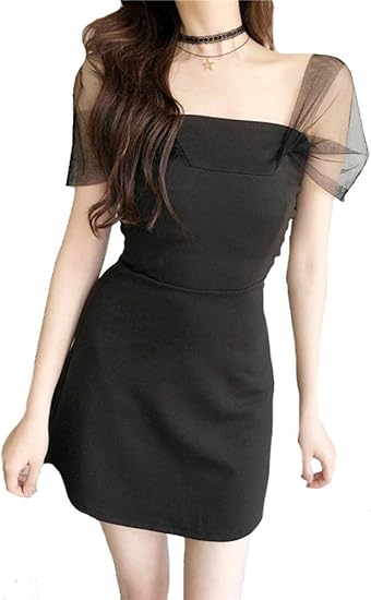 Amazon Co Jp Kimberley ワンピース 半袖 ミニ 黒 オフショルダー シースルー オーガンジー セクシー 服 ファッション小物