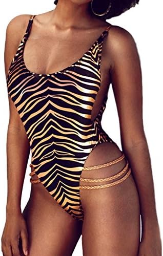 MUGUDA Women's Sexy One-Piece Swimsuit Print Bikini Leopard Zebra Pattern Bathing Suits (Leopard, US 12-14(Tag L))