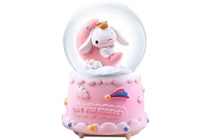 LIFENANNY Snow Globe for Kids, 100mm Light-Up Bunny Musical Water Globe with Automatic Snowflakes, Birthday for Girls Granddaughter (Pink)