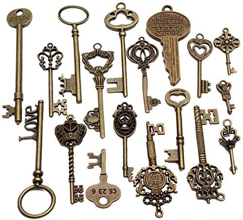 Set Of Keys - Est Set Of 18 Antique Vintage Old Look Skeleton Key Pendant Heart Bow Lock Steampunk Necklace Diy - Glasses Throw Finger Nails Polish Beautiful Bags Human Cream Picture Quee