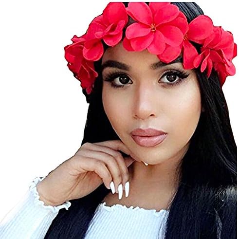 RED Hawaiian Plumeria Flower Crown Floral Halo Boho Bohemian Vacation Flower Crown Beach Wedding Honeymoon floral crown (Adult Crown)