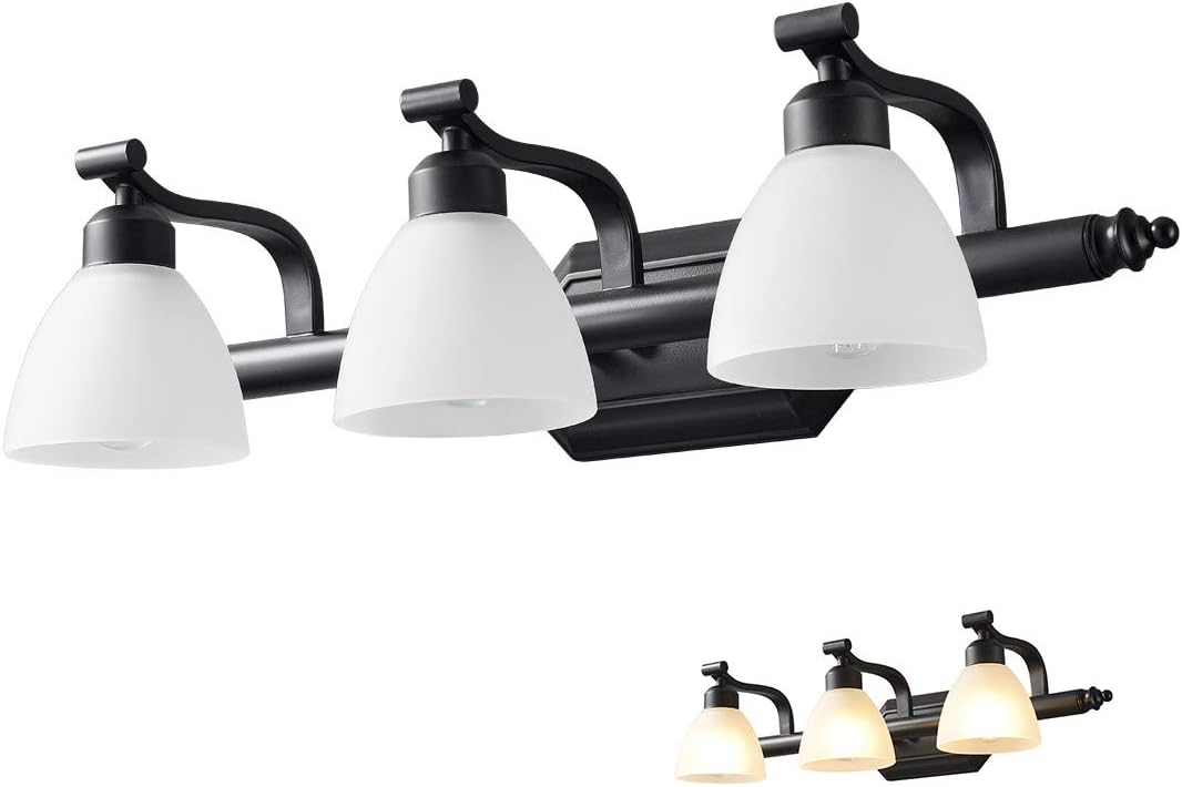KODYE Vanity Lights, Classic Black Light fixtures, Bathroom Lights Over Mirror with White Frosted Glass Shade, Up and Down Bathroom Lights Perfect for Wall Mounted (Bathroom Vanity Lights 4 Lights): Home Improvement