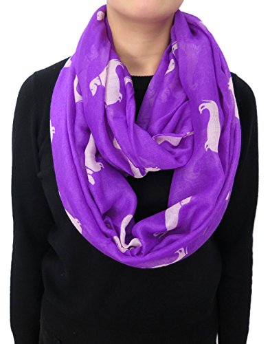 Lina & Lily Dachshund Dog Print Infinity Loop Scarf for Women Lightweight (Purple)