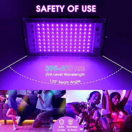 Gugxiom 2 Pack 100W Luz Negra LED, Foco Luz Negra 395-400nm IP66 Impermeable, Para Póster Fluorescente, Fiesta Neon, Halloween, Acuario