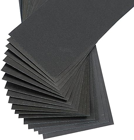 9 x 3.6 Inches Abrasive Sandpaper Wet Dry Waterproof Paper Sheets Assorted Grit of 400/ 600/ 800/ 1000/ 1200/ 1500 for Automotive Sanding, Wood Furniture Finishing (18 Pieces)