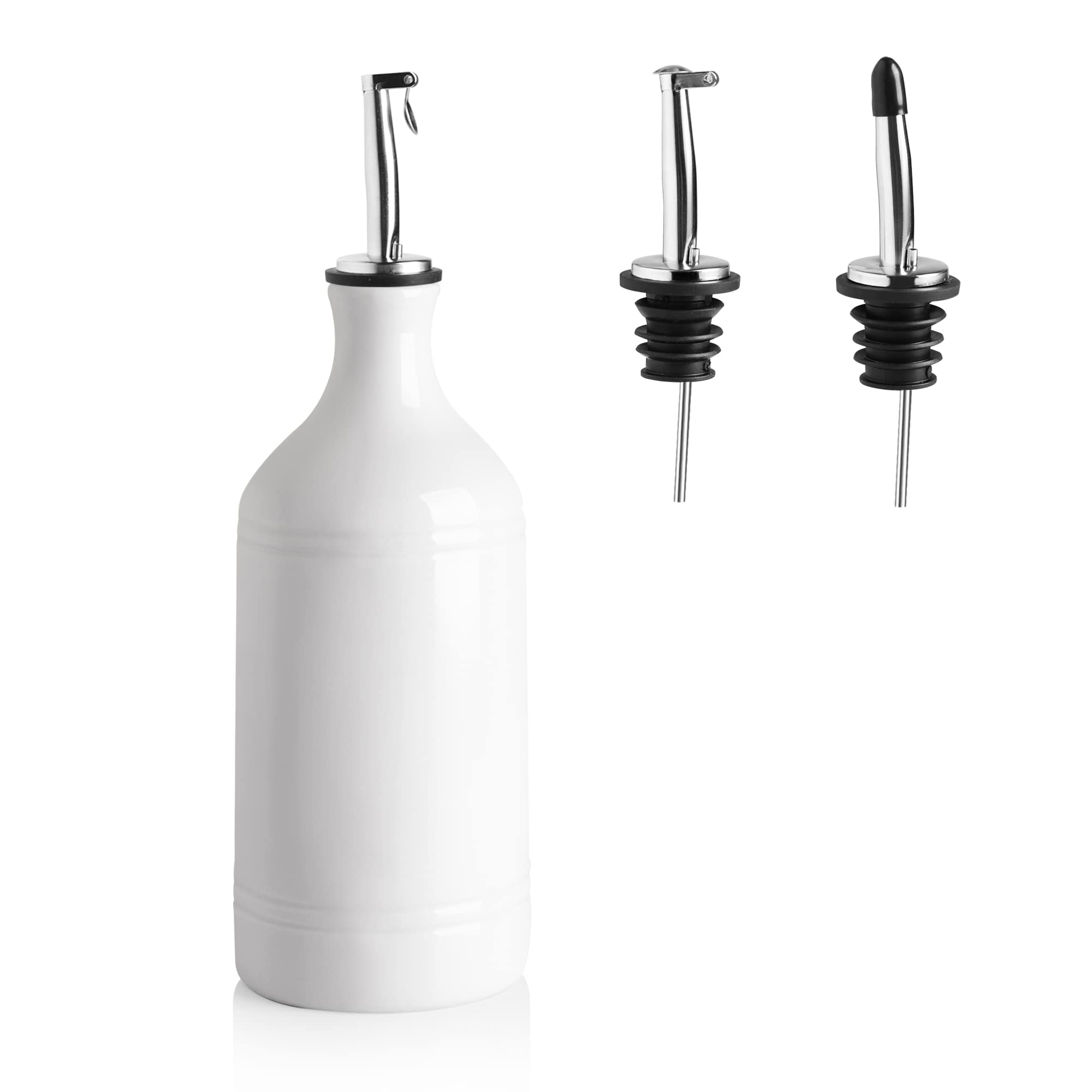 Sweejar Home Porcelain Olive Oil Dispenser Bottle, 460ml, White, Suitable for Storage of Oil, Vinegar, Soy Sauce and Other Liquids, Reusable, Dishwasher Safe