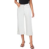 LookbookStore Capris Jeans for Women Wide Leg High Waisted Casual Summer Roll Hem Cropped Stretch Denim Jean Capri Pants