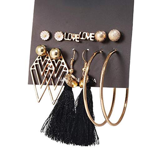 Auch 6 Pairs Assorted Multiple Tassel Stud Dangle Earring Set Dangl Fashion Jewelry for Women Girls