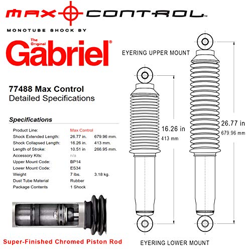 GABRIEL 77488 MAX CONTROL REAR MONOTUBE SHOCK ABSORBER FITS CHEVROLET AND GMC MODELS C1500, C2500, C3500 EXTENDED CAB PICKUP, C3500 STANDARD CAB PICKUP, C3500, K1500, K2500, K3500 (1 PACK)