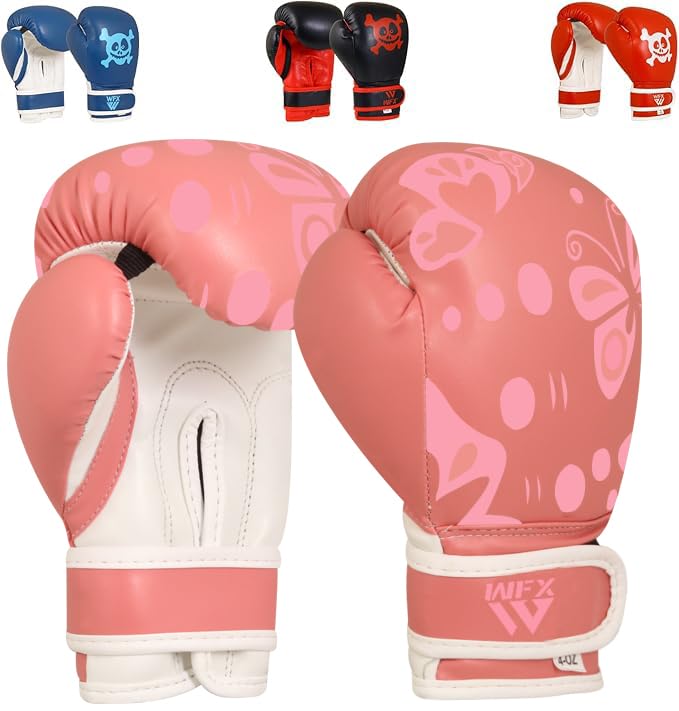WFX Kids Boxing Gloves 4oz, 6oz Professional MMA Sparring Junior Muay Thai Gloves Kickboxing Punch Bag Training Fighting for Young Fighters (Pink, 6-OZ)