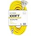 Iron Forge Cable 10 Gauge 100ft Lighted Outdoor Heavy Duty Extension Cord with 3 Outlets - 15 Amp 10/3 SJTW Yellow Extension Cord with Multiple Outlets