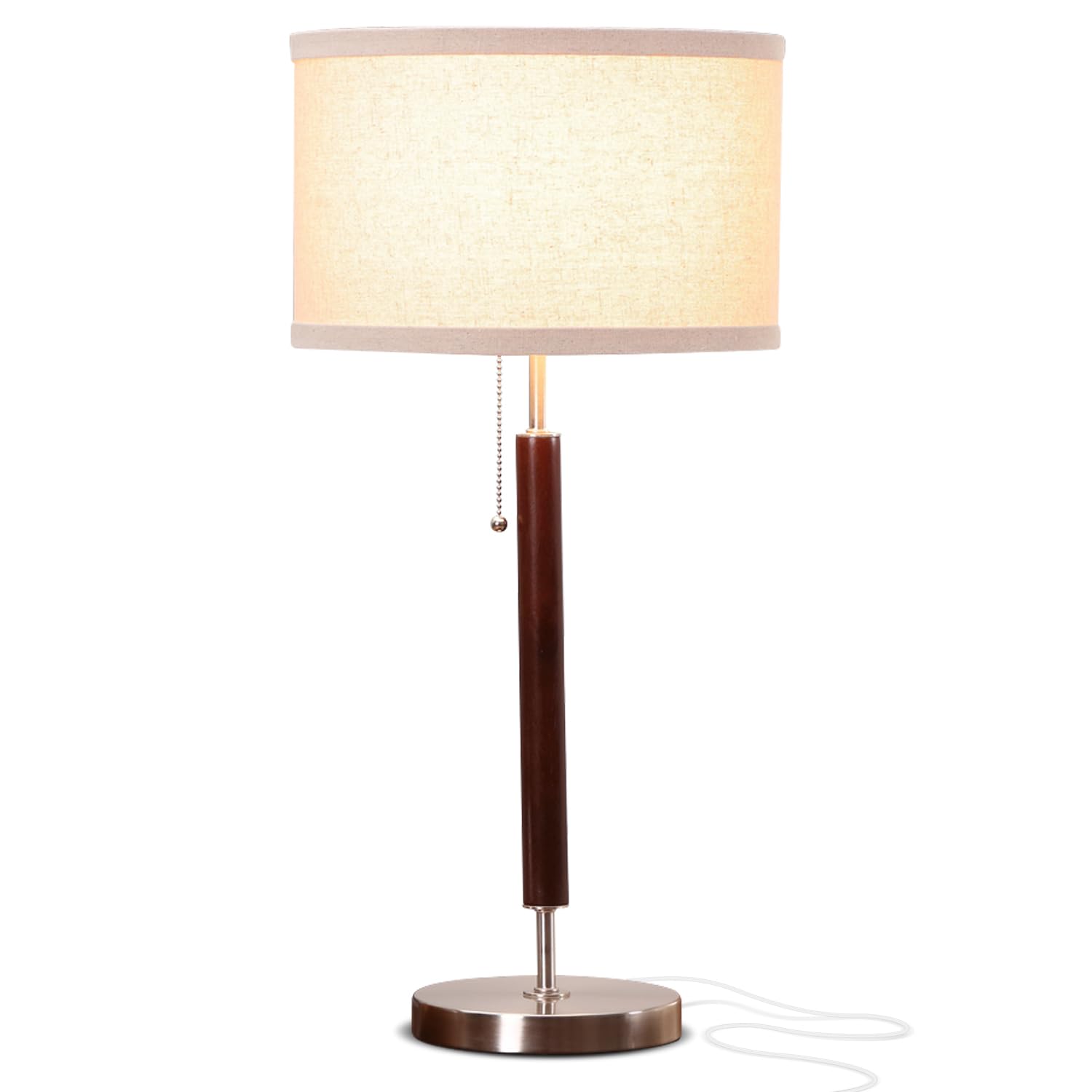 Brightech Carter LED Bedside Lamp - Compact Table & Desk Reading Lamp for Bedroom, Living Room, Office - Modern Nightstand & Side Lamp with Soft Ambient Light - Stainless Steel & Wood Finish