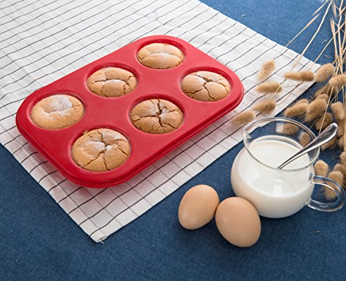 Aokinle Silicone 6 Cup Muffin Pan Non Stick Baking Mold Tray,Cupcakes Bakeware BPA Free,Cake Baking Tools - Thumbnail 3