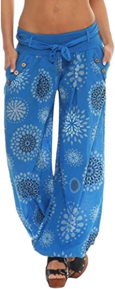 Juesi Women's Boho Harem Yoga Pants, Elastic Waist Baggy Trouser w/Pocket