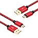 HI-CABLE USB 2.0 Nylon Fabric Braided USB Cable for Android Phones, 2 Pack (10-Feet and 3-Feet), Red