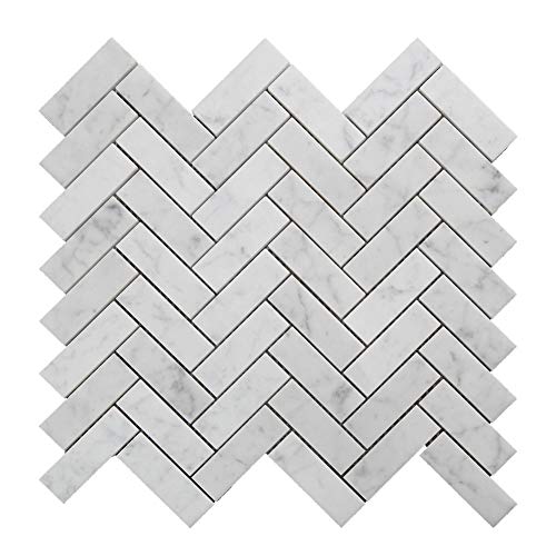Diflart Italian White Carrara Marble Mosaic Tile Polished, 5 Sheets/Box (1×3 Herringbone)