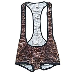 F plus R Men’s Sexy Leopard Backless Bodywear Novelty Jockstrap Funny Character Uniform