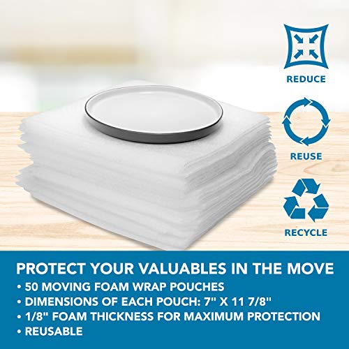 Premium Foam Packing Sheets (50 Count,7 x11 7/8 inches) Cushion Foam Wrap Sheets, Moving Supplies for Dishes, Glasses and Furniture, Packing Cushioning Supplies, Soft and Durable Ultimate Protection