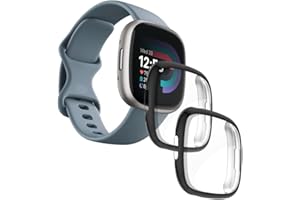 iDaPro [2 Pcs] Case for Fitbit Versa 4 / Sense 2 Screen Protector Full Coverage Protective Bumper Soft TPU Cover Accessories - [Black+Black]