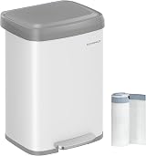 SONGMICS 50 L Kitchen Bin Metal Pedal Bin with Lid White Dove Grey LTB530W03